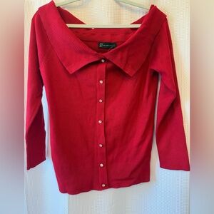 New York & Company Women's Red Button-Down Shirt